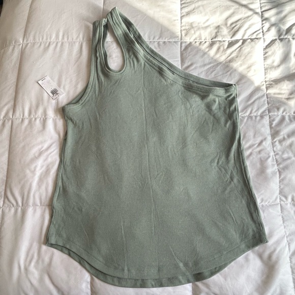 Women's Sage Green Asymmetrical Tank Top - Picture 7 of 7